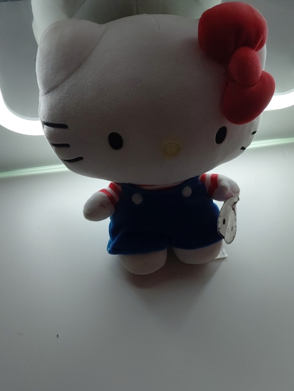 Sanrio Hello Kitty Plush with Red Bow and Blue Overalls